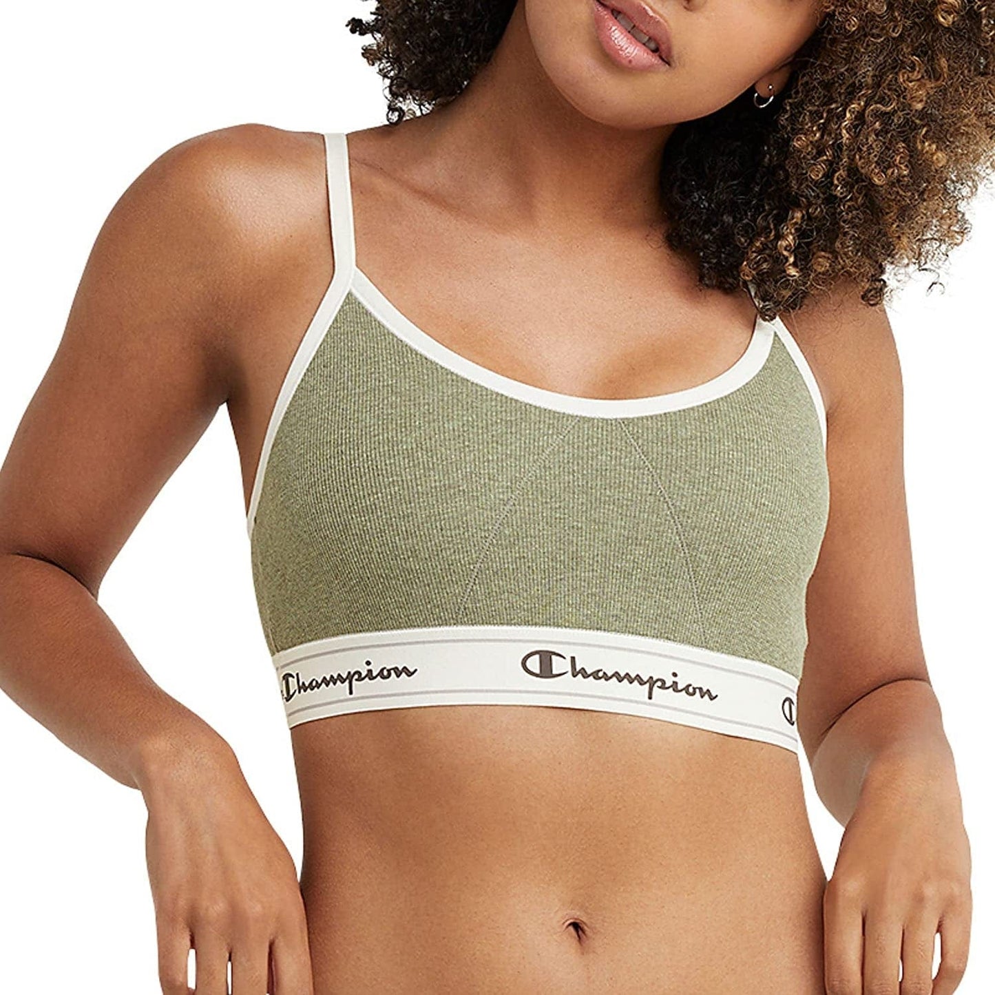 Champion Womens Bralette, Heritage Bralette for Women, Moisture-Wicking, Cotton Stretch Cargo Olive Heather / Large