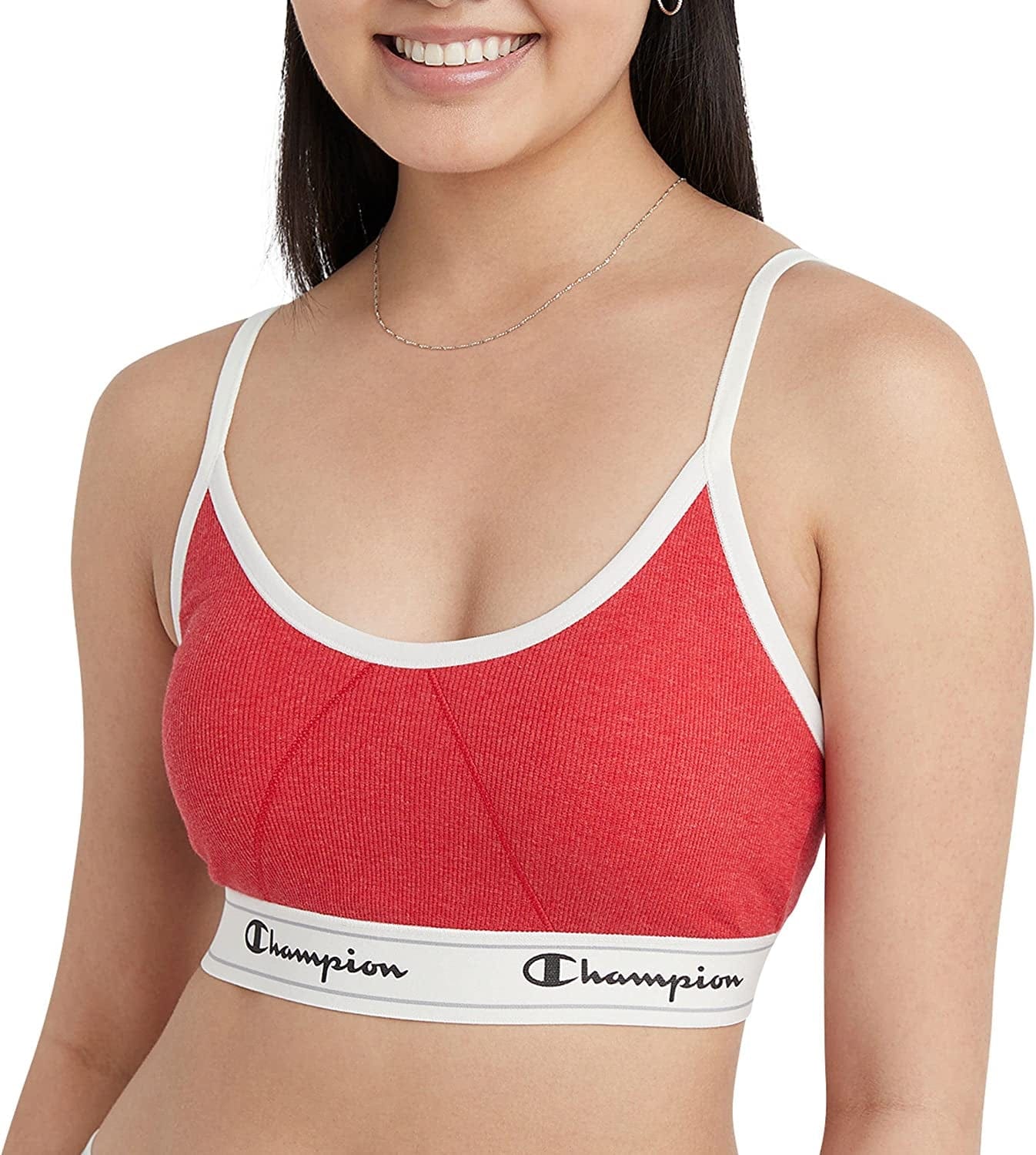 Champion Womens Bralette, Heritage Bralette for Women, Moisture-Wicking, Cotton Stretch Cheerful Red Heather / Large