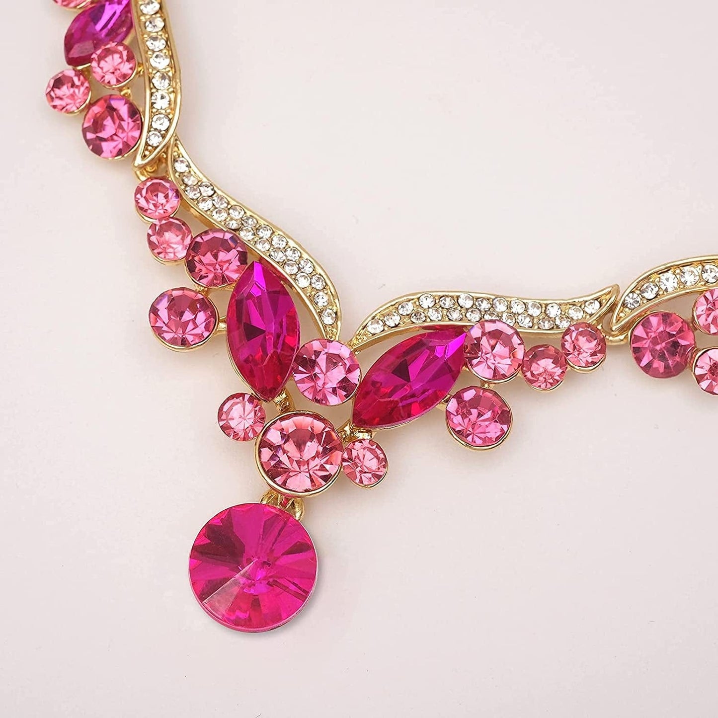 Chaoyite Elegant Austrian Crystal Bridal Choker Necklace Earring Link Bracelet Sets Wedding Prom Costume Jewelry for Bride Bridesmaid Women
