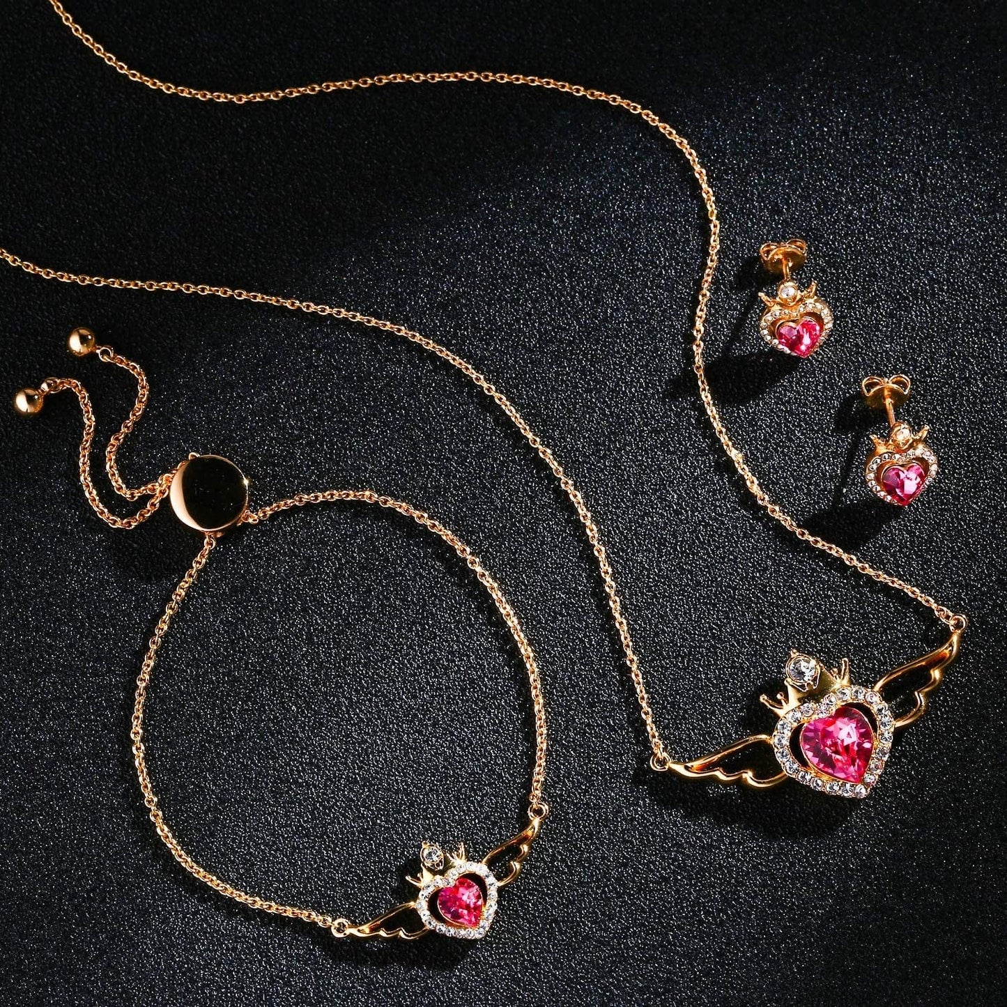 Charming Nobile Crystal Jewelry Sets with Sapphire Blue Necklace 18K White Gold Bracelet Earrings for Women