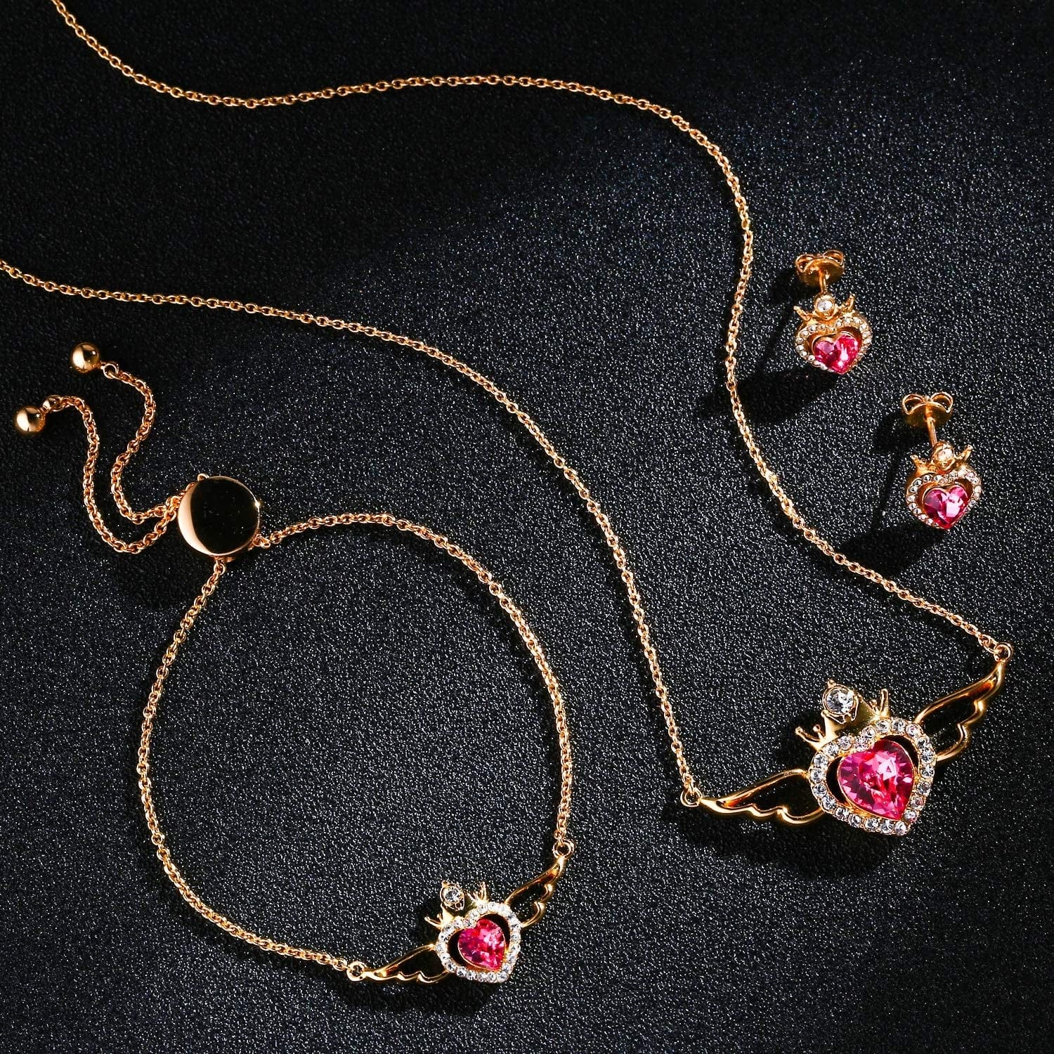 Charming Nobile Crystal Jewelry Sets with Sapphire Blue Necklace 18K White Gold Bracelet Earrings for Women