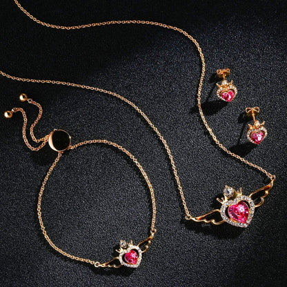 Charming Nobile Crystal Jewelry Sets with Sapphire Blue Necklace 18K White Gold Bracelet Earrings for Women