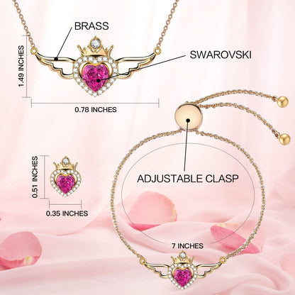 Charming Nobile Crystal Jewelry Sets with Sapphire Blue Necklace 18K White Gold Bracelet Earrings for Women