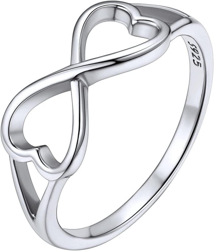 Chicsilver Personalized 925 Sterling Silver Ring Simple Infinity Knot Rings Custom Engraved Eternity Wedding Band Promise Rings Size 4-12 Heart Infinity-Silver / 11