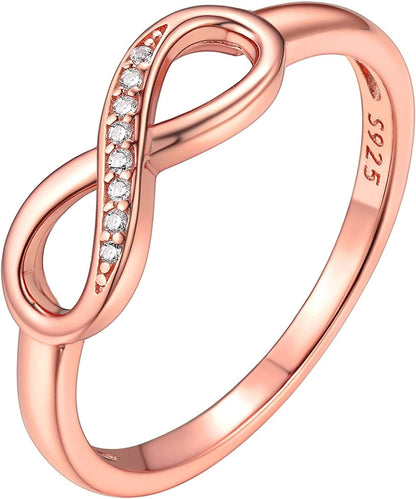 Chicsilver Personalized 925 Sterling Silver Ring Simple Infinity Knot Rings Custom Engraved Eternity Wedding Band Promise Rings Size 4-12 CZ Infinity-Rose Gold Plated Silver / 10