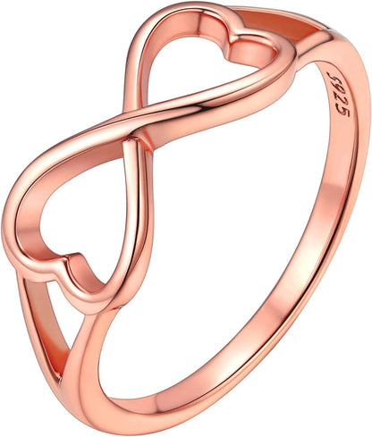 Chicsilver Personalized 925 Sterling Silver Ring Simple Infinity Knot Rings Custom Engraved Eternity Wedding Band Promise Rings Size 4-12 Heart Infinity-Rose Gold Plated Silver / 5
