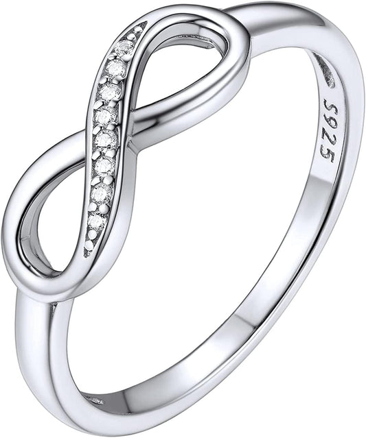 Chicsilver Personalized 925 Sterling Silver Ring Simple Infinity Knot Rings Custom Engraved Eternity Wedding Band Promise Rings Size 4-12 CZ Infinity-Silver / 11