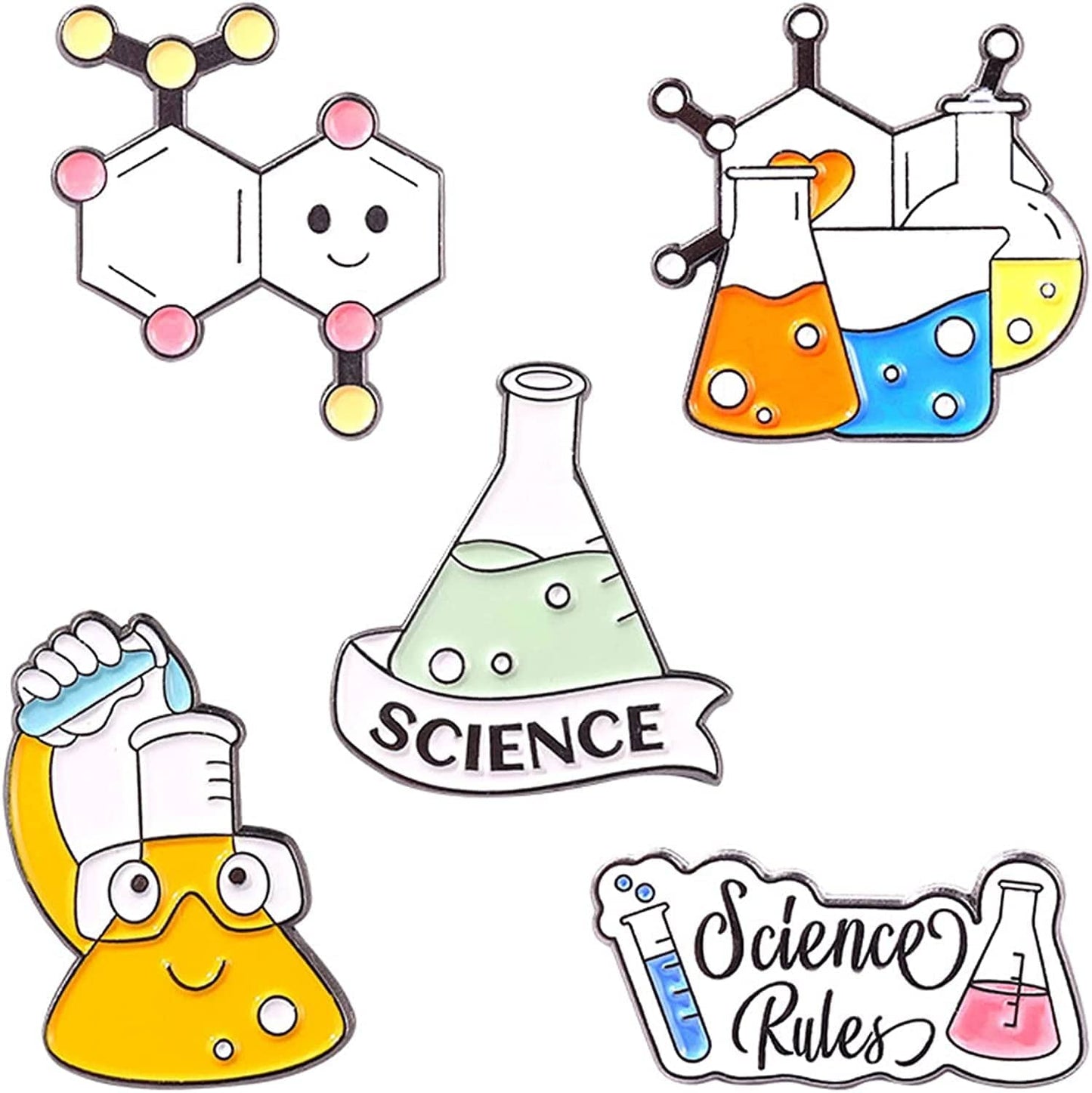 Chill Pill Pin Girls' Brooches Women'S Brooches & Pins Medical Jewelry Enamel Brooch Set Nurse Doctor Graduation Medical Student for Woman Chemistry Brooch（2 Pieces ） Chemical Geometry Molecular Beaker Brooch 5 pieces