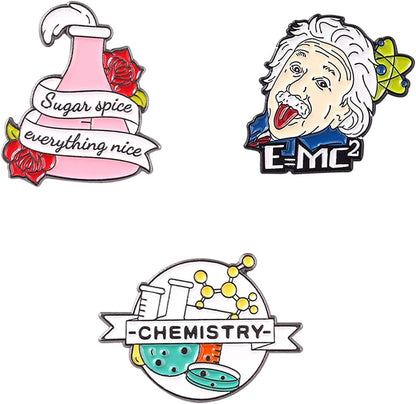 Chill Pill Pin Girls' Brooches Women'S Brooches & Pins Medical Jewelry Enamel Brooch Set Nurse Doctor Graduation Medical Student for Woman Chemistry Brooch（2 Pieces ） Einstein Badge Pins