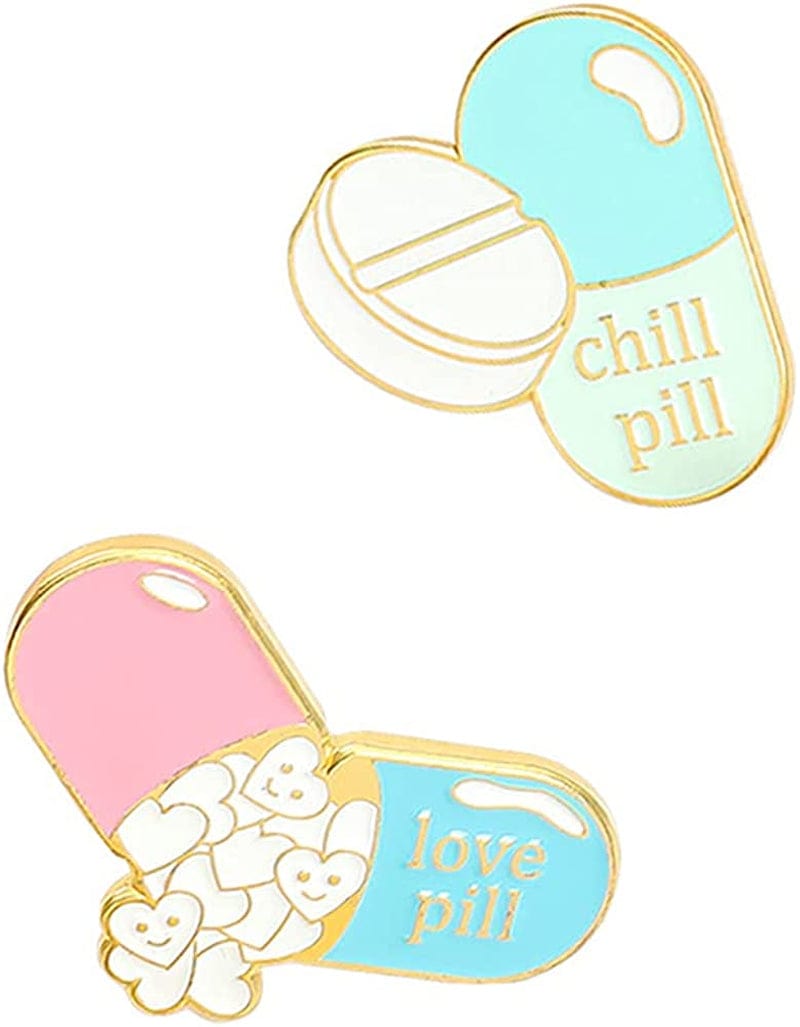 Chill Pill Pin Girls' Brooches Women'S Brooches & Pins Medical Jewelry Enamel Brooch Set Nurse Doctor Graduation Medical Student for Woman Chemistry Brooch（2 Pieces ） 2 Pieces Chill Pill Pin