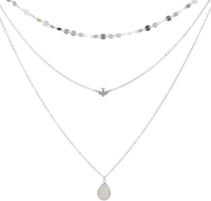Chmier Bohemia Layered Choker Necklace Disc Choker Dove Necklace Gemstone Necklace Pigeon Gem Charm Pendant Necklace Peace Jewelry for Women and Girls Silver