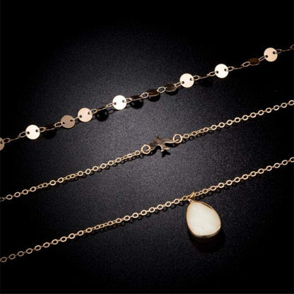 Chmier Bohemia Layered Choker Necklace Disc Choker Dove Necklace Gemstone Necklace Pigeon Gem Charm Pendant Necklace Peace Jewelry for Women and Girls