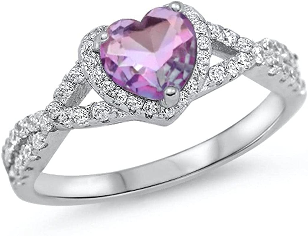 CHOOSE YOUR COLOR Sterling Silver Heart Halo Promise Ring