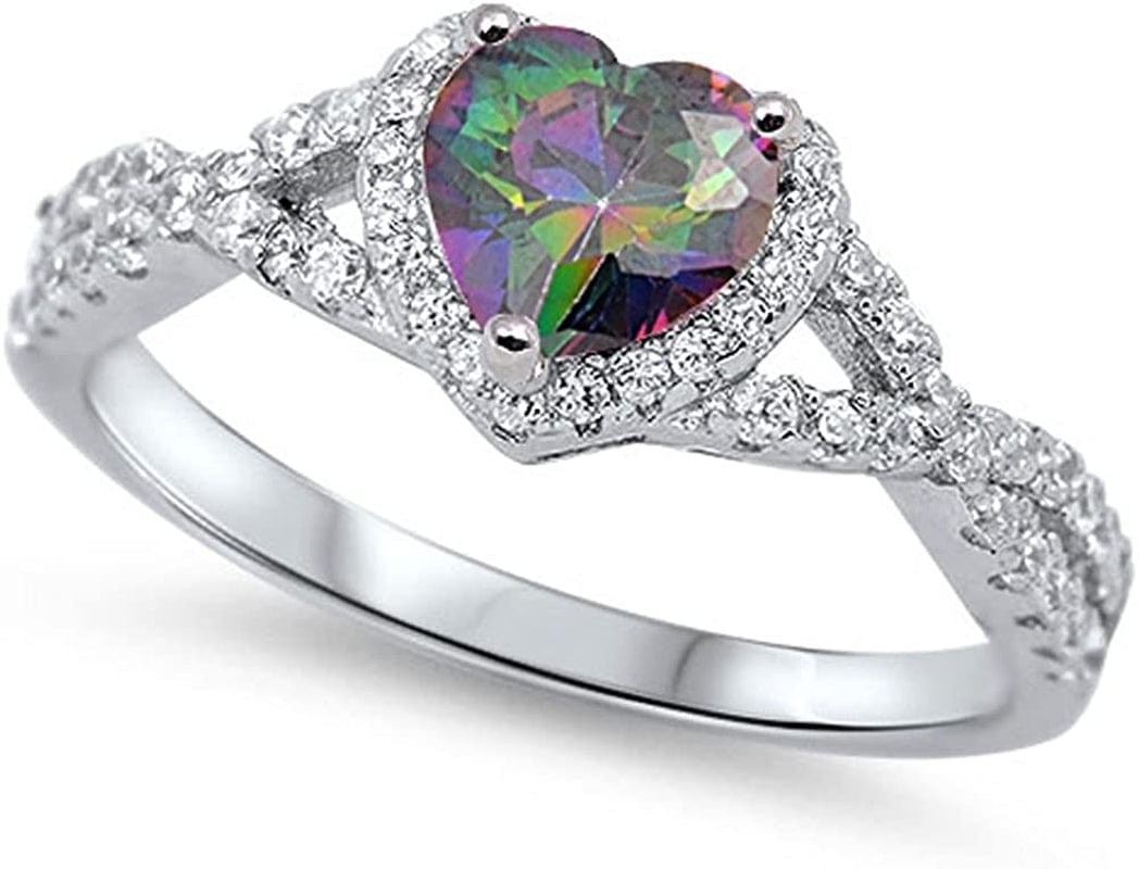 CHOOSE YOUR COLOR Sterling Silver Heart Halo Promise Ring
