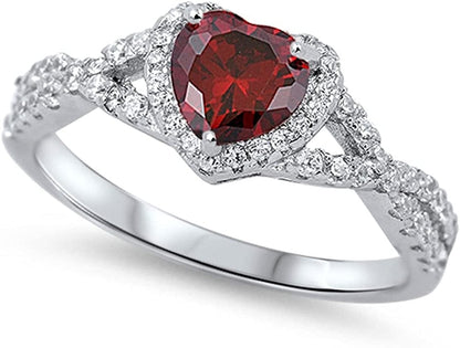 CHOOSE YOUR COLOR Sterling Silver Heart Halo Promise Ring