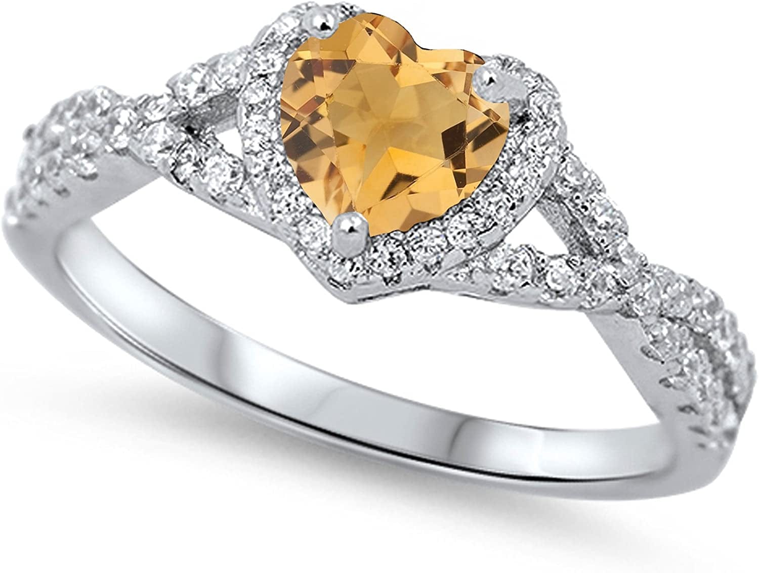 CHOOSE YOUR COLOR Sterling Silver Heart Halo Promise Ring