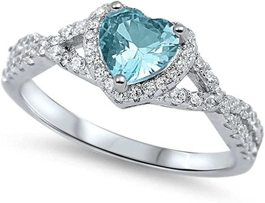 CHOOSE YOUR COLOR Sterling Silver Heart Halo Promise Ring