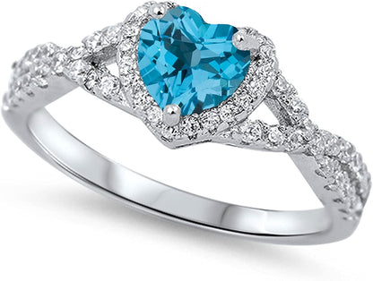 CHOOSE YOUR COLOR Sterling Silver Heart Halo Promise Ring