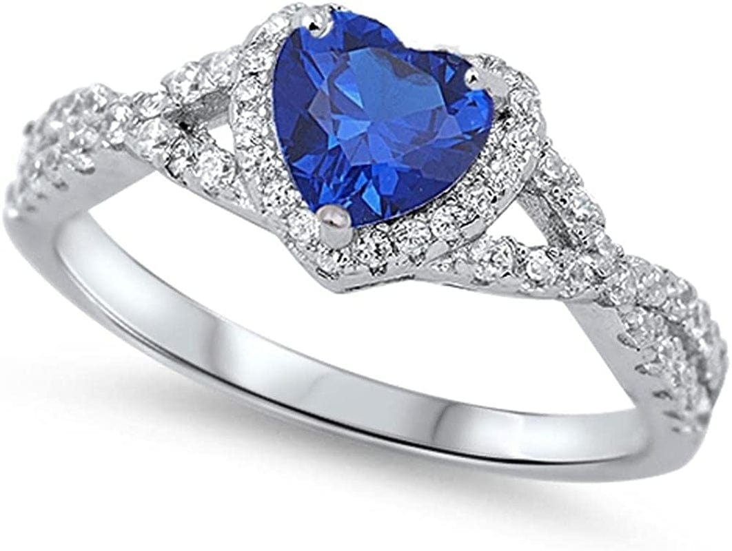 CHOOSE YOUR COLOR Sterling Silver Heart Halo Promise Ring