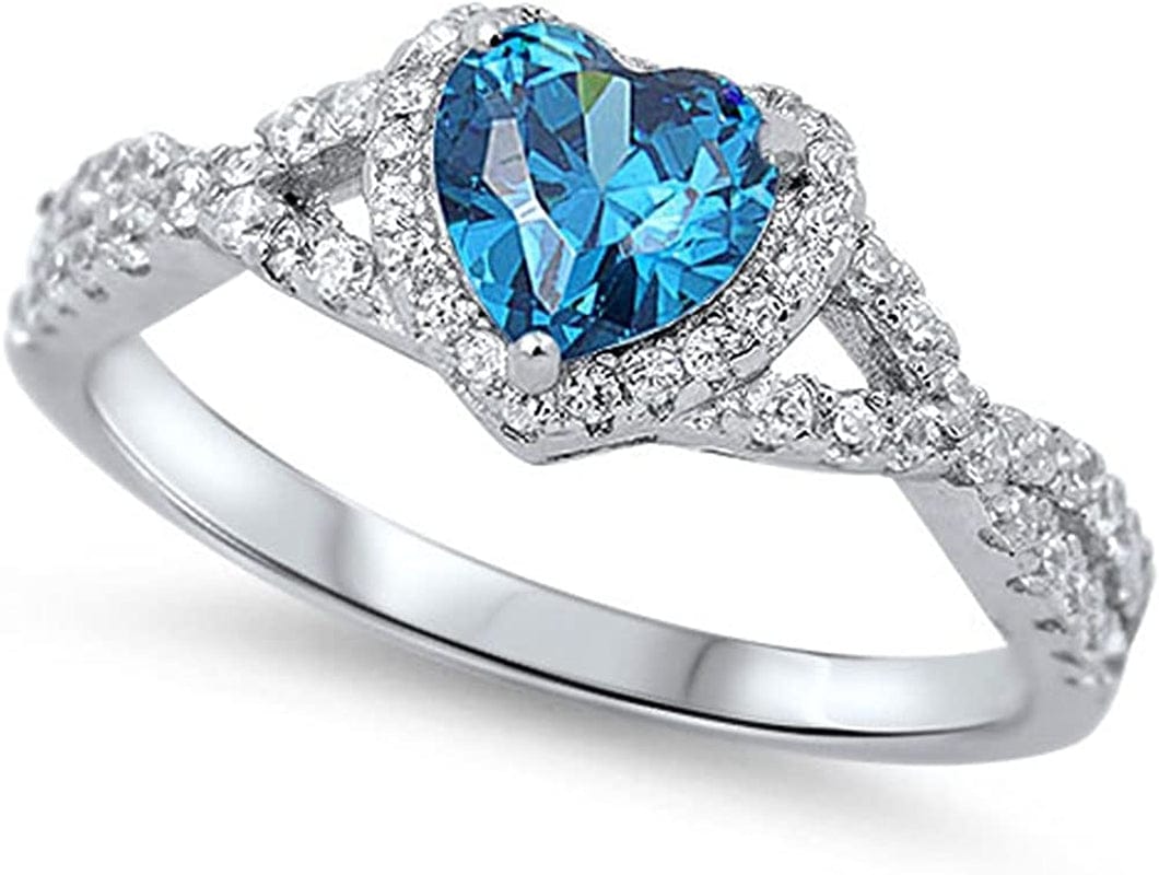 CHOOSE YOUR COLOR Sterling Silver Heart Halo Promise Ring