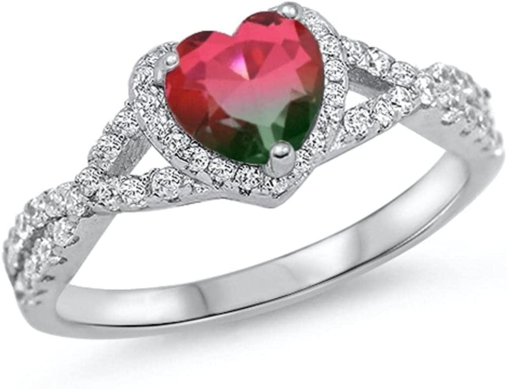 CHOOSE YOUR COLOR Sterling Silver Heart Halo Promise Ring