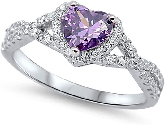 CHOOSE YOUR COLOR Sterling Silver Heart Halo Promise Ring