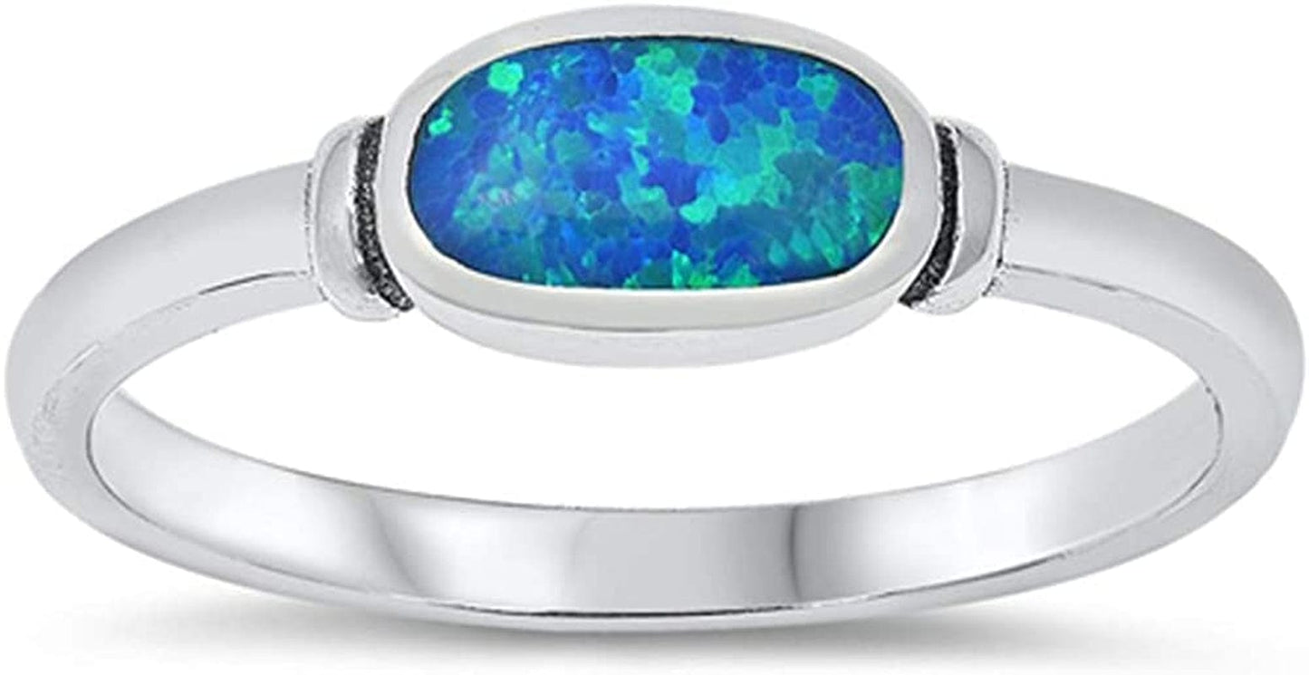 CHOOSE YOUR COLOR Sterling Silver Oval Ring Blue (Simulated Opal) / 8