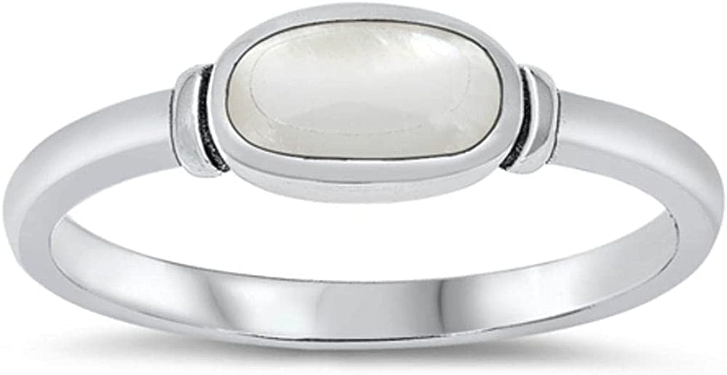 CHOOSE YOUR COLOR Sterling Silver Oval Ring Simulated Mother of Pearl / 4