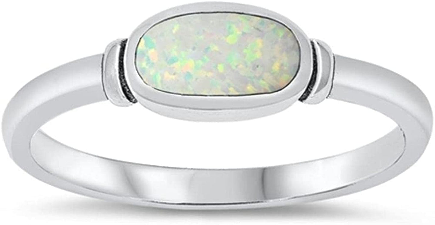 CHOOSE YOUR COLOR Sterling Silver Oval Ring White (Simulated Opal) / 7