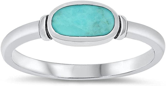 CHOOSE YOUR COLOR Sterling Silver Oval Ring Simulated Turquoise / 7
