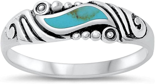CHOOSE YOUR COLOR Sterling Silver Swirl Ring Simulated Turquoise / 10