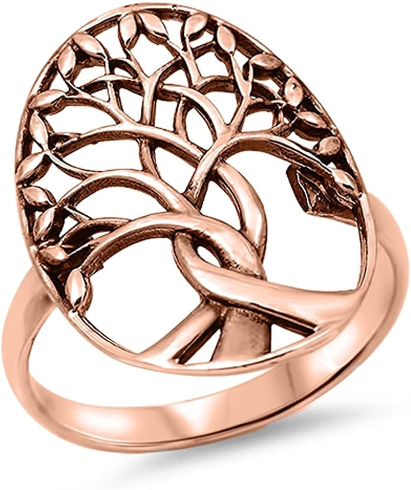 CHOOSE YOUR COLOR Sterling Silver Tree of Life Ring Rose Gold-Tone / 8