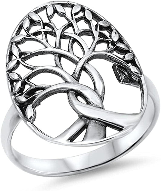 CHOOSE YOUR COLOR Sterling Silver Tree of Life Ring Sterling Silver / 11