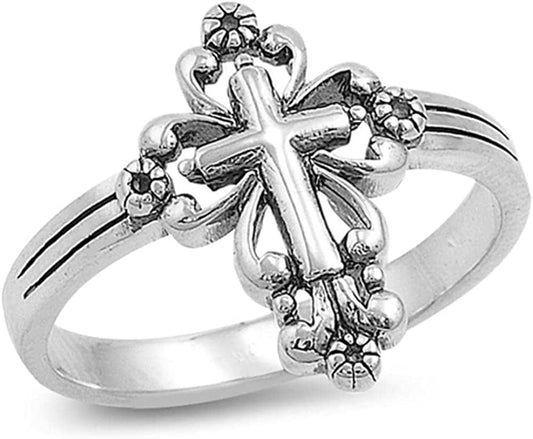 CHOOSE YOUR COLOR Sterling Silver Victorian Style Cross Ring Sterling Silver / 10