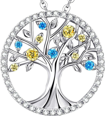 Christmas Birthday Gifts Tree of Life Necklace January Birthstone Garnet Necklace Women Mom Wife Emerald Peridot Blue Topaz Valentines Jewelry Gifts Her Sterling Silver H December Birthstone Blue Topaz Citrine Necklace