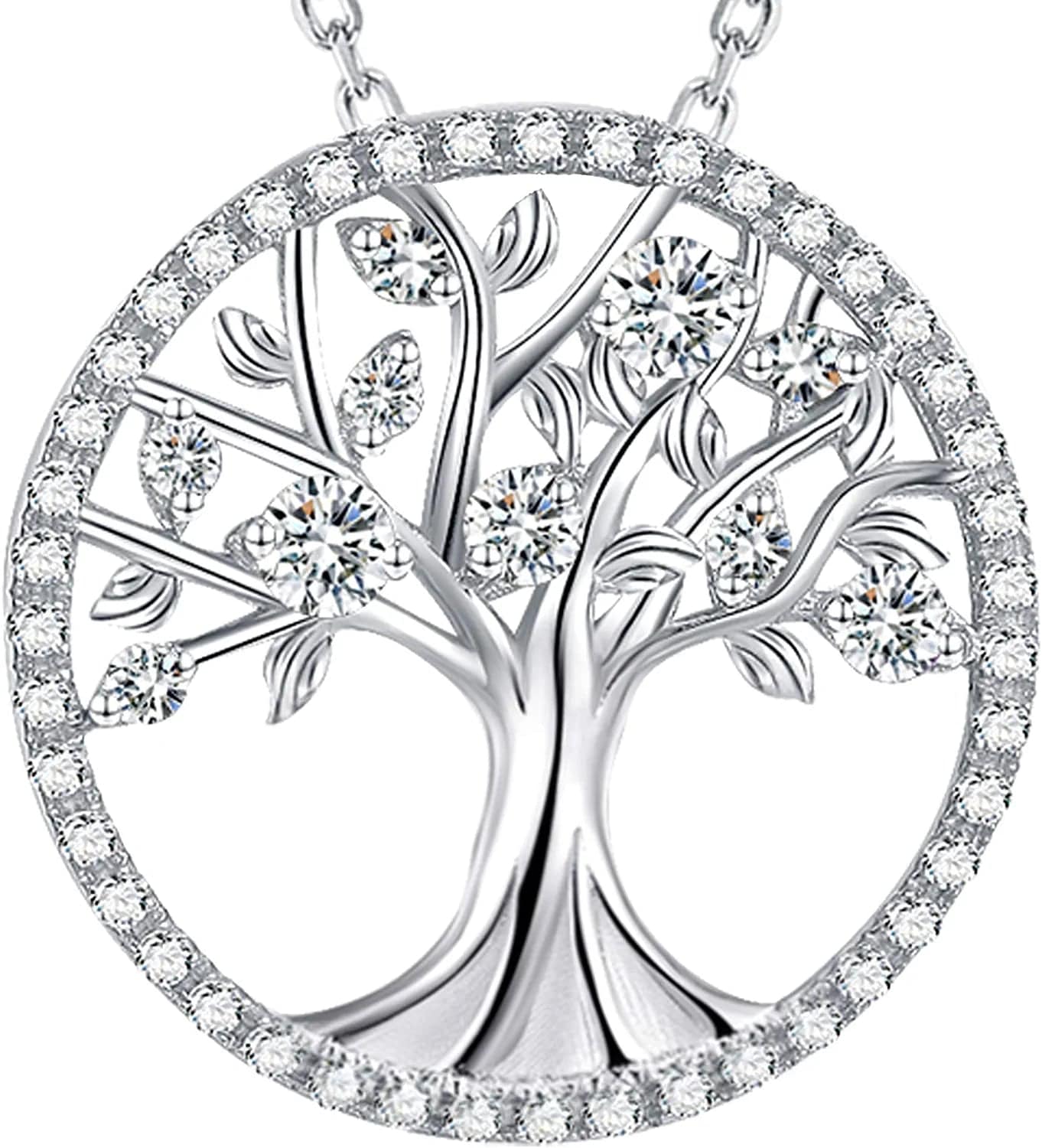 Christmas Birthday Gifts Tree of Life Necklace January Birthstone Garnet Necklace Women Mom Wife Emerald Peridot Blue Topaz Valentines Jewelry Gifts Her Sterling Silver D April Birthstone Simulated Diamond Necklace