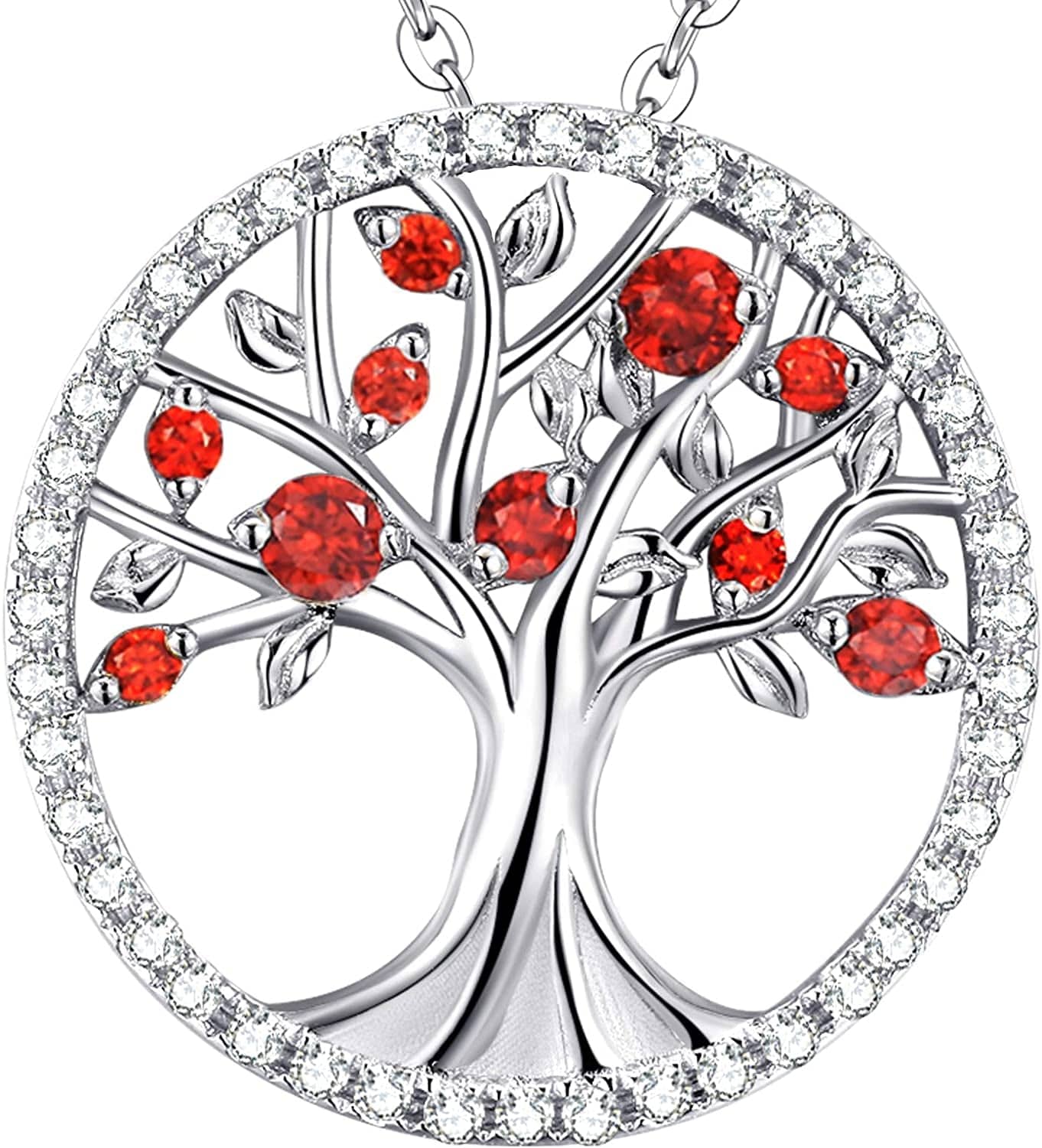 Christmas Birthday Gifts Tree of Life Necklace January Birthstone Garnet Necklace Women Mom Wife Emerald Peridot Blue Topaz Valentines Jewelry Gifts Her Sterling Silver A January Birthstone Garnet Necklace