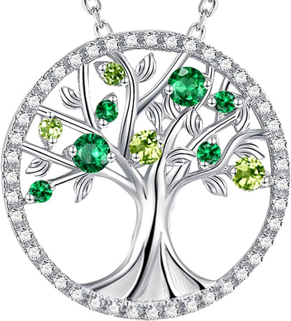 Christmas Birthday Gifts Tree of Life Necklace January Birthstone Garnet Necklace Women Mom Wife Emerald Peridot Blue Topaz Valentines Jewelry Gifts Her Sterling Silver F August Birthstone Peridot Emerald Necklace