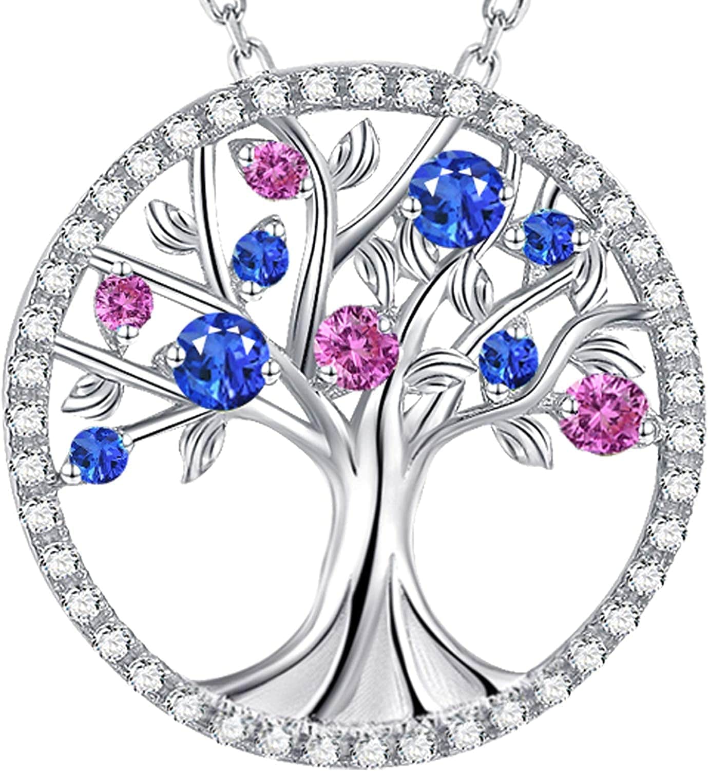 Christmas Birthday Gifts Tree of Life Necklace January Birthstone Garnet Necklace Women Mom Wife Emerald Peridot Blue Topaz Valentines Jewelry Gifts Her Sterling Silver G October Birthstone Pink Tourmaline Necklace