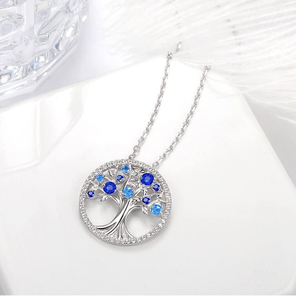 Christmas Birthday Gifts Tree of Life Necklace January Birthstone Garnet Necklace Women Mom Wife Emerald Peridot Blue Topaz Valentines Jewelry Gifts Her Sterling Silver