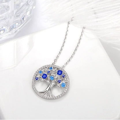 Christmas Birthday Gifts Tree of Life Necklace January Birthstone Garnet Necklace Women Mom Wife Emerald Peridot Blue Topaz Valentines Jewelry Gifts Her Sterling Silver