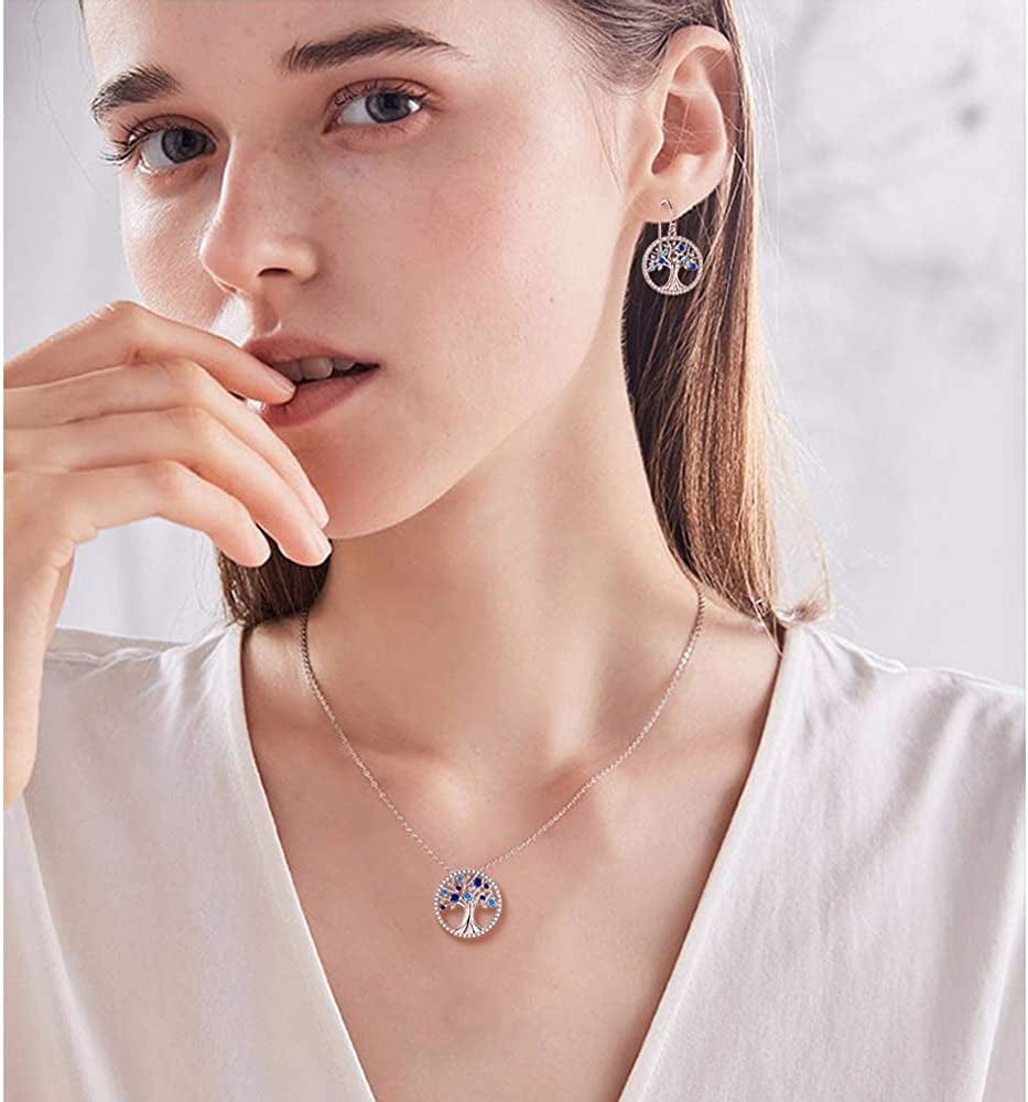 Christmas Birthday Gifts Tree of Life Necklace January Birthstone Garnet Necklace Women Mom Wife Emerald Peridot Blue Topaz Valentines Jewelry Gifts Her Sterling Silver