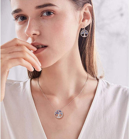 Christmas Birthday Gifts Tree of Life Necklace January Birthstone Garnet Necklace Women Mom Wife Emerald Peridot Blue Topaz Valentines Jewelry Gifts Her Sterling Silver