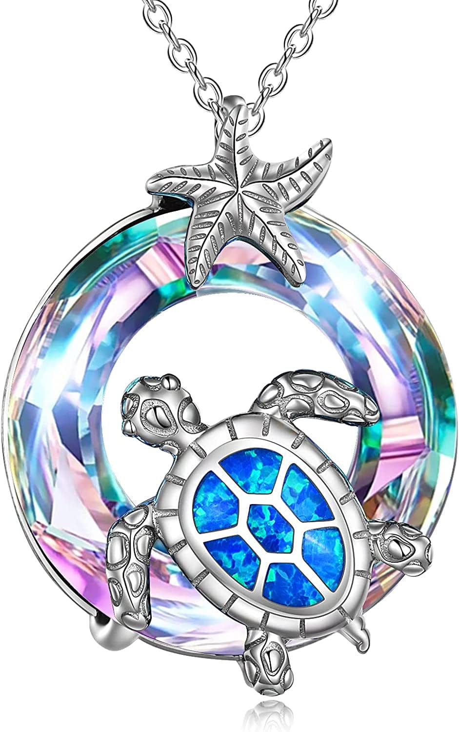 Christmas Gifts for Women Sea Turtle Tortoise Necklaces Sterling Silver Sea Crystal Pendant Necklaces Ocean Jewellery for Women Wife Gifts Purple