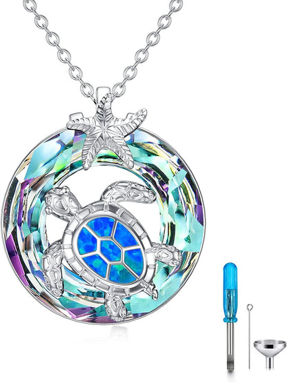 Christmas Gifts for Women Sea Turtle Tortoise Necklaces Sterling Silver Sea Crystal Pendant Necklaces Ocean Jewellery for Women Wife Gifts Purple- Urn Necklace