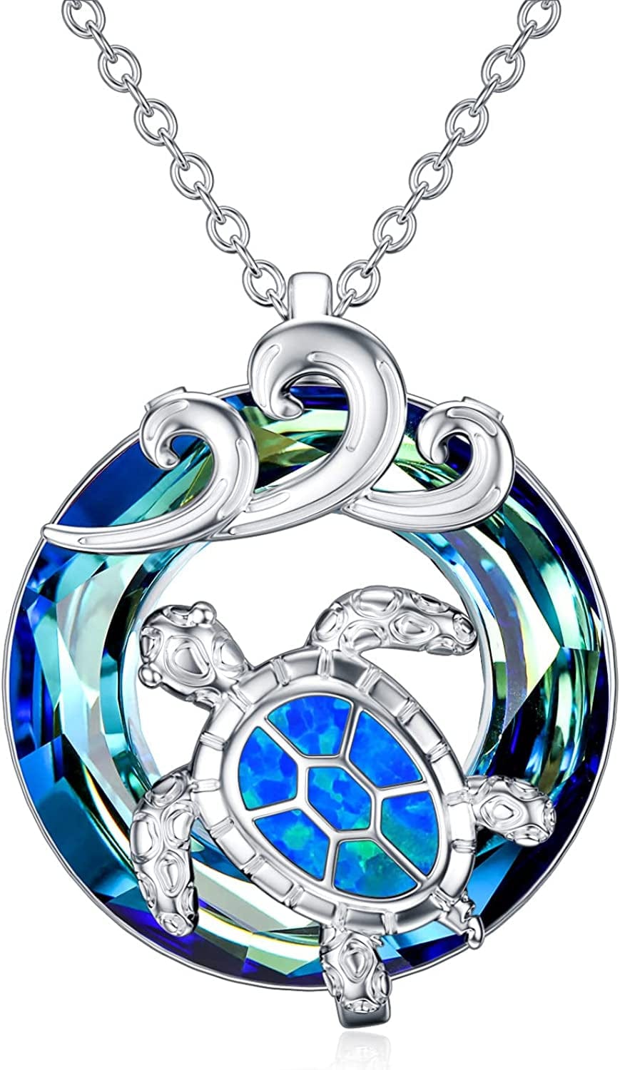 Christmas Gifts for Women Sea Turtle Tortoise Necklaces Sterling Silver Sea Crystal Pendant Necklaces Ocean Jewellery for Women Wife Gifts Blue-wave