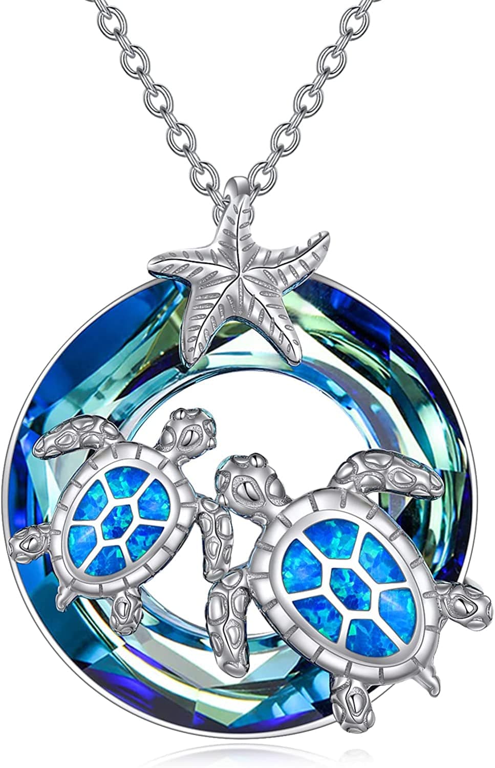 Christmas Gifts for Women Sea Turtle Tortoise Necklaces Sterling Silver Sea Crystal Pendant Necklaces Ocean Jewellery for Women Wife Gifts Blue-2