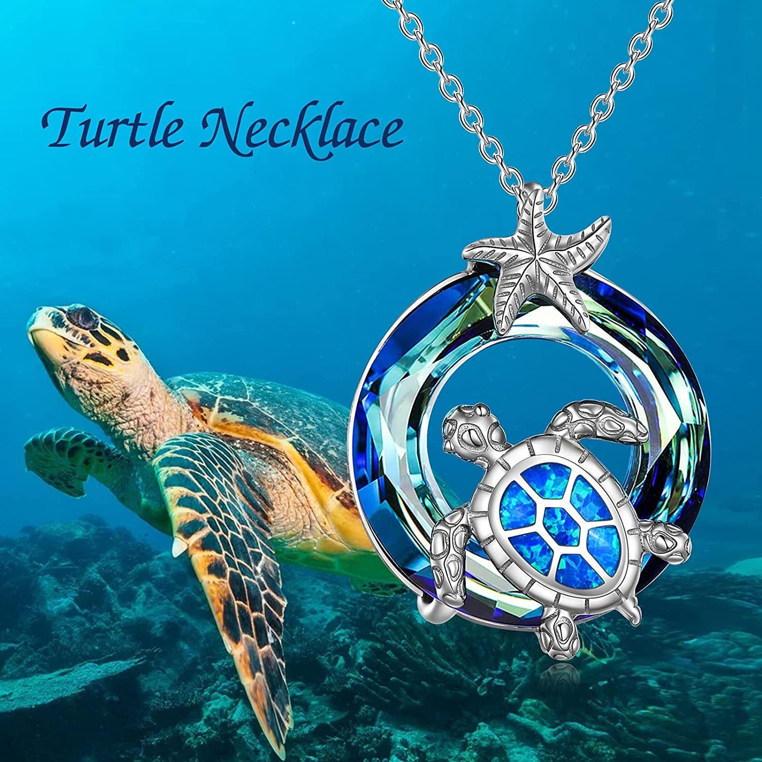 Christmas Gifts for Women Sea Turtle Tortoise Necklaces Sterling Silver Sea Crystal Pendant Necklaces Ocean Jewellery for Women Wife Gifts