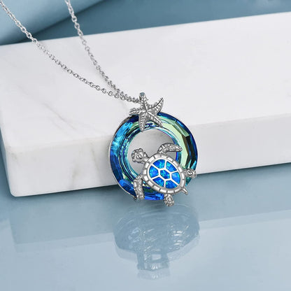 Christmas Gifts for Women Sea Turtle Tortoise Necklaces Sterling Silver Sea Crystal Pendant Necklaces Ocean Jewellery for Women Wife Gifts