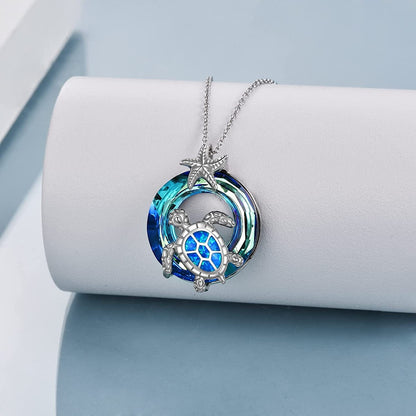 Christmas Gifts for Women Sea Turtle Tortoise Necklaces Sterling Silver Sea Crystal Pendant Necklaces Ocean Jewellery for Women Wife Gifts